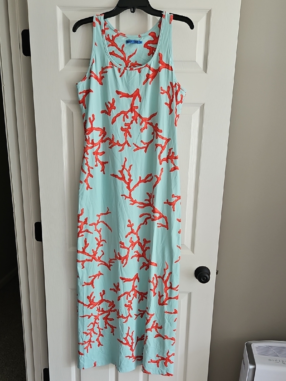 J. McLaughlin Charlotte Sleeveless Maxi Dress: Aqua W/Coral Print: Large